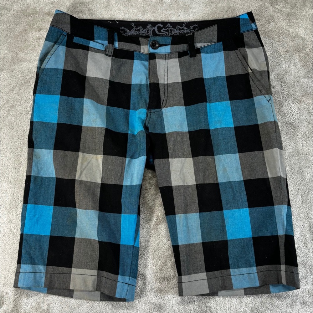 CCS Plaid Skate Shorts Mens 30 Blue Black Good Buffalo Check Skater Streetwear